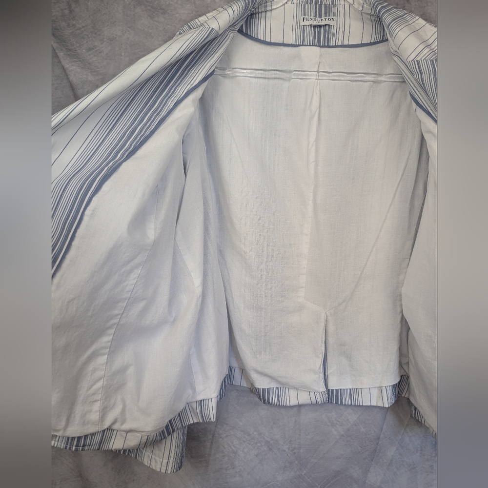 Pendleton Plus Cotton Gray/White Striped Blazer N… - image 4